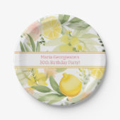 Waterverf Lemon Bloemen Thema Verjaardagsfeest Papieren Bordje (Voorkant)