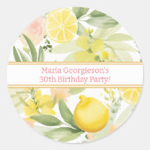 Waterverf Lemon Bloemen Thema Verjaardagsfeest Ronde Sticker (Voorkant)