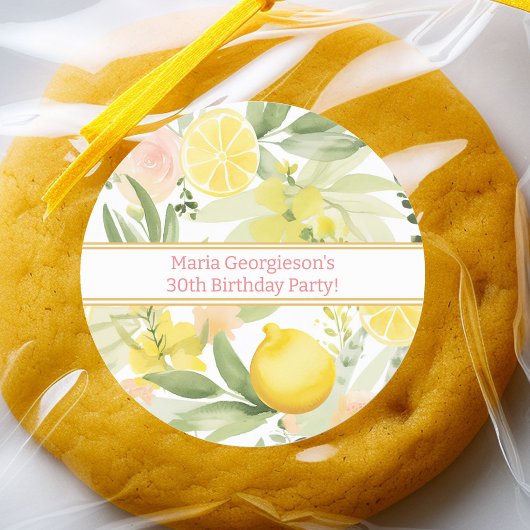 Waterverf Lemon Bloemen Thema Verjaardagsfeest Ronde Sticker