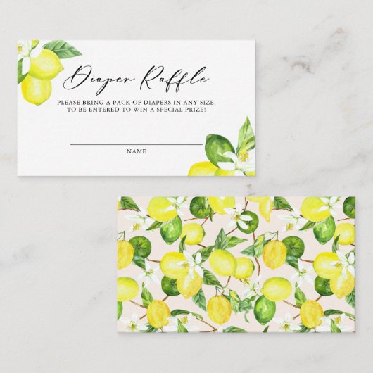Waterverf Lemon Blossom Baby Diaper Raffle Kaart Plaatskaartje (Voorkant / Achterkant)