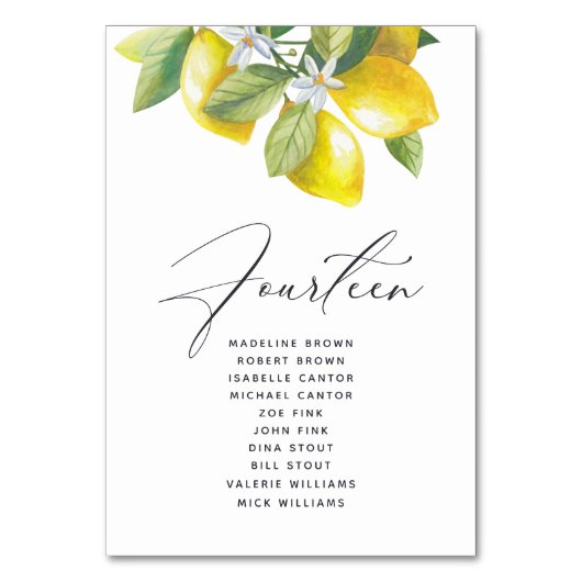 Waterverf Lemon Blossom Seating Chart Table Numtal Kaart (Voorkant)