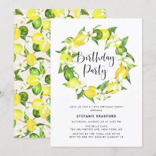 Waterverf Lemon Blossom Wreath Birthday Party Kaart