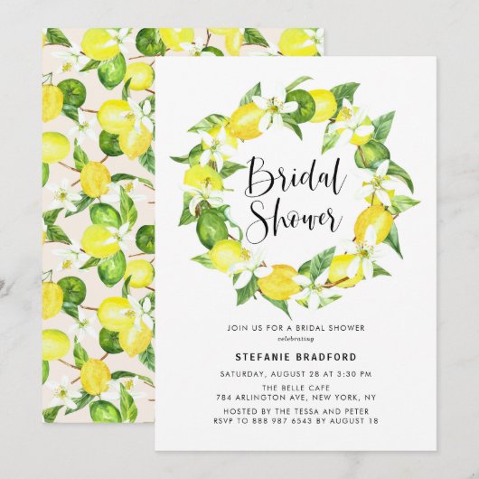 Waterverf Lemon Blossom Wreath Vrijgezellenfeest Kaart (Voorkant / Achterkant)