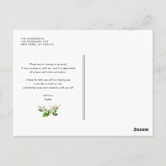 Waterverf Lemon Blossoms Lijst Dank u Briefkaart (Achterkant)