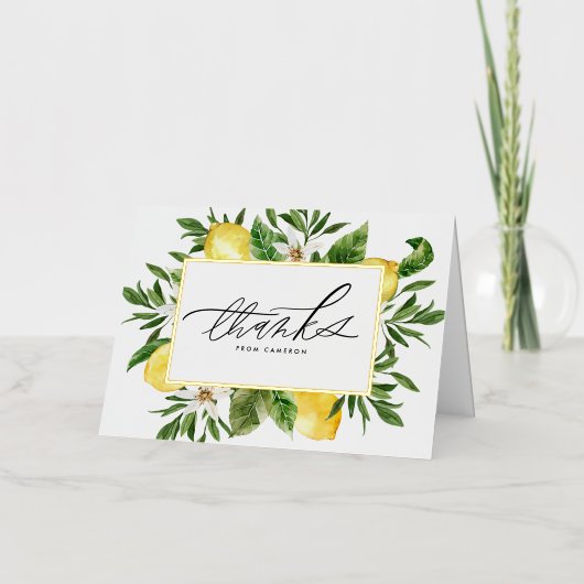 Waterverf Lemon Blossoms Lijst Dank u Folie Wenskaart (Voorkant)
