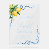 Waterverf Lemon Blue Ribbon WELKOM Vrijgezellenfee Acryl Bord (Voorkant)