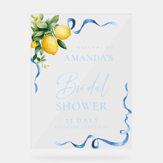 Waterverf Lemon Blue Ribbon WELKOM Vrijgezellenfee Acryl Bord (Voorkant)