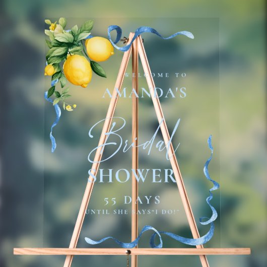 Waterverf Lemon Blue Ribbon WELKOM Vrijgezellenfee Acryl Bord (Neutraal)