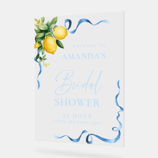 Waterverf Lemon Blue Ribbon WELKOM Vrijgezellenfee Acryl Bord (Hoek)