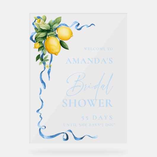 Waterverf Lemon Blue Ribbon WELKOM Vrijgezellenfee Acryl Bord (Voorkant)