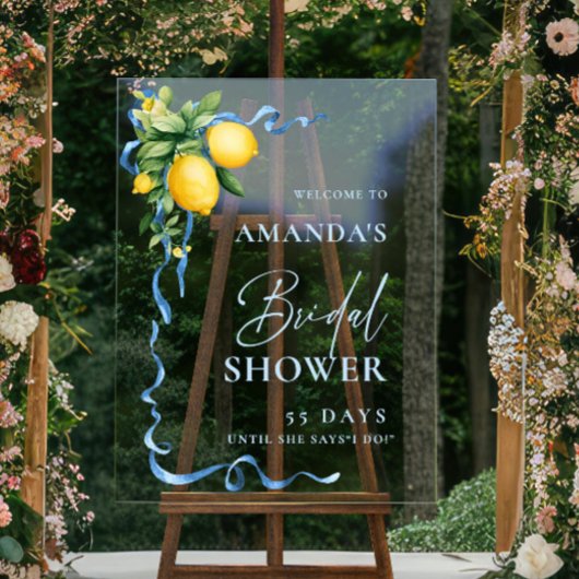 Waterverf Lemon Blue Ribbon WELKOM Vrijgezellenfee Acryl Bord