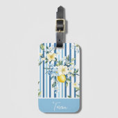 Waterverf Lemon Blue White Stripe Bagagelabel (Voorkant (verticaal))