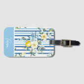 Waterverf Lemon Blue White Stripe Bagagelabel (Voorkant (horizontaal))