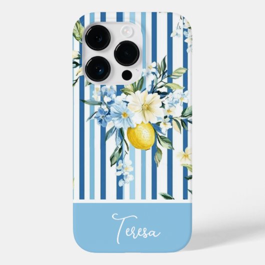 Waterverf Lemon Blue White Stripe Case-Mate iPhone Case (Achterkant)