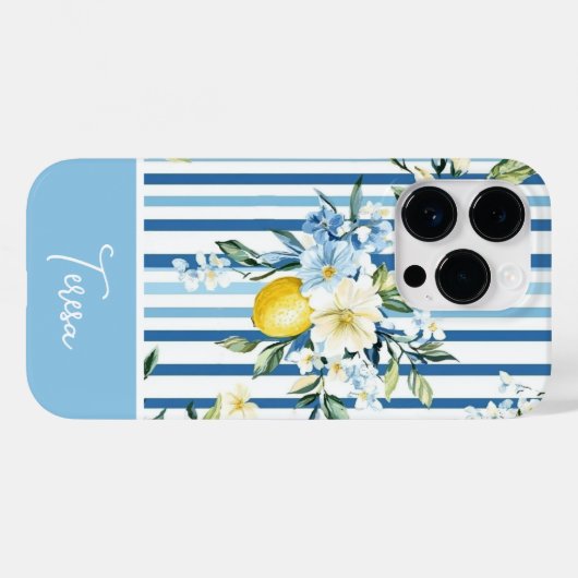 Waterverf Lemon Blue White Stripe Case-Mate iPhone Case (Achterkant (horizontaal))