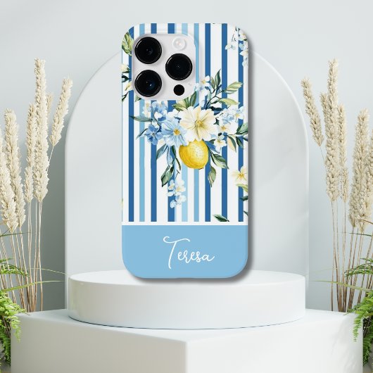 Waterverf Lemon Blue White Stripe Case-Mate iPhone Case