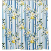 Waterverf Lemon Blue White Stripe Douchegordijn (Voorkant)