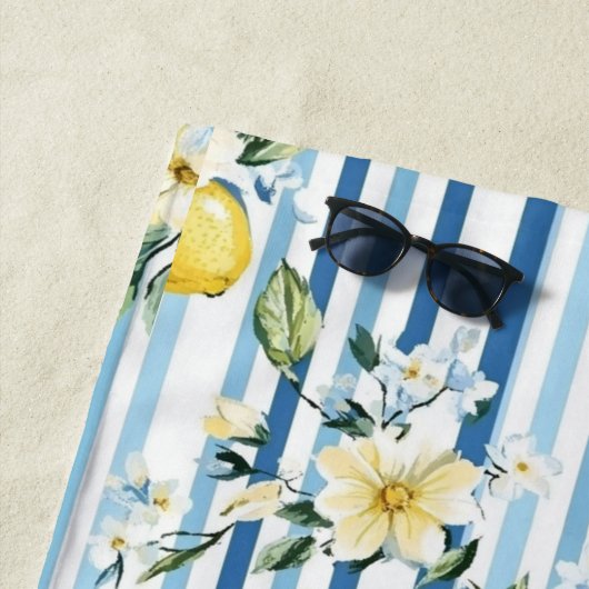 Waterverf Lemon Blue White Stripe Strandlaken (In situ)