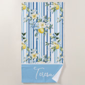 Waterverf Lemon Blue White Stripe Strandlaken (Voorkant)