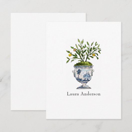 Waterverf Lemon-boomtopvlak Bedankkaart (Voorkant / Achterkant)