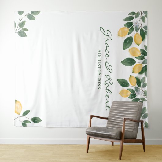 Waterverf Lemon Botanical Backdrop Weddenschap Wandkleed (In Situ (horizontaal))