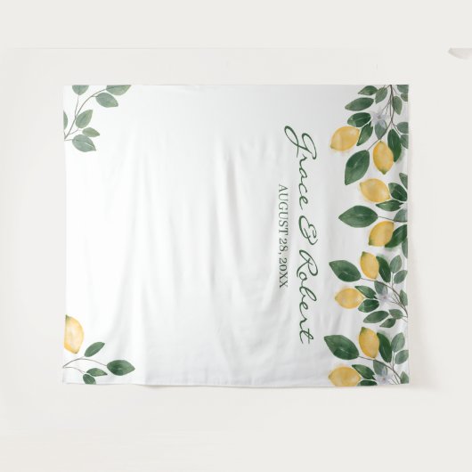 Waterverf Lemon Botanical Backdrop Weddenschap Wandkleed (Voorkant (horizontaal))