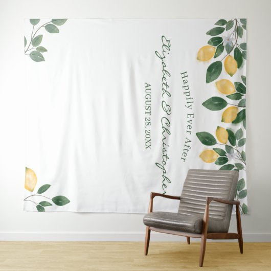 Waterverf Lemon Botanical Backdrop Weddenschap Wandkleed (In Situ (horizontaal))