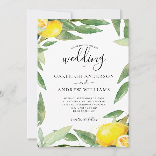 Waterverf Lemon Botanical Wedding Kaart (Voorkant)