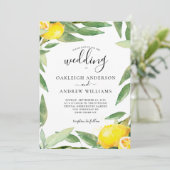 Waterverf Lemon Botanical Wedding Kaart (Staand voorkant)