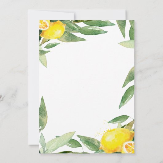 Waterverf Lemon Botanical Wedding Kaart (Achterkant)