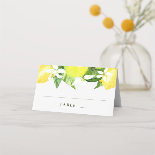 Waterverf Lemon Botanical Wedding Place Card Plaatskaartje (Voorkant)