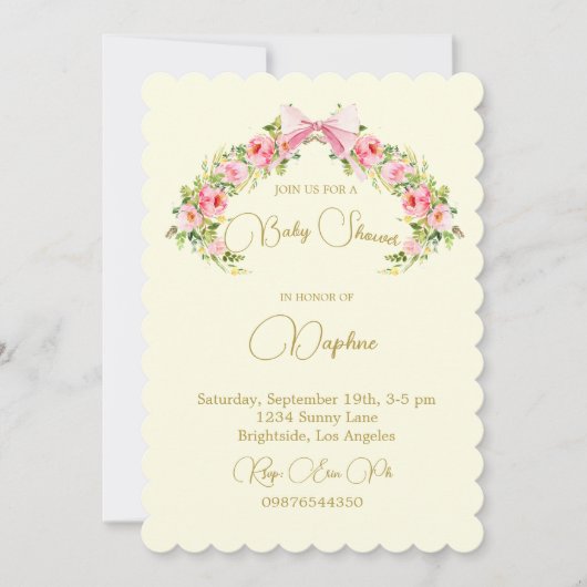 Waterverf Lemon Bow Floral Baby shower Kaart (Voorkant)