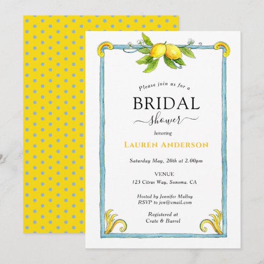 Waterverf Lemon Bridal doucheuitnodiging Aankondiging (Voorkant / Achterkant)