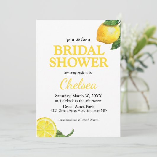 Waterverf Lemon Bridal Shower Invitation Kaart (Staand voorkant)
