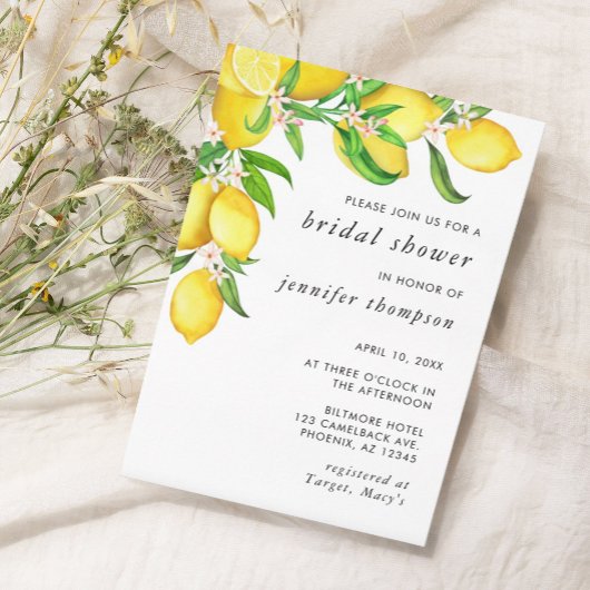 Waterverf Lemon Bridal Shower Invitation Kaart