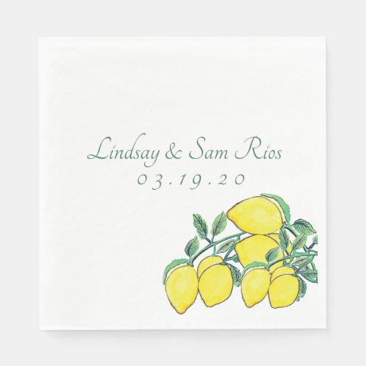 Waterverf Lemon Bunch Citrus Yellow Wedding Servet (Voorkant)