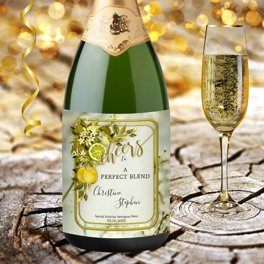 Waterverf Lemon Cheers Orchard bruiloft Wijn Etiket