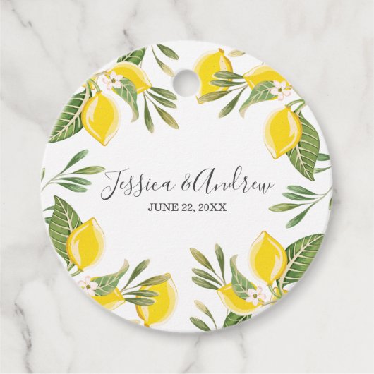 Waterverf Lemon Citrus Floral Rustic Yellow Bedankjes Labels (Voorkant)