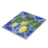 Waterverf Lemon Citrus Foliage Blue White Pattern Tegeltje (Zijkant)