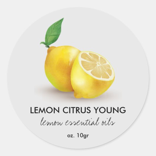 Waterverf Lemon citrus limoen Grey Ronde Sticker (Voorkant)