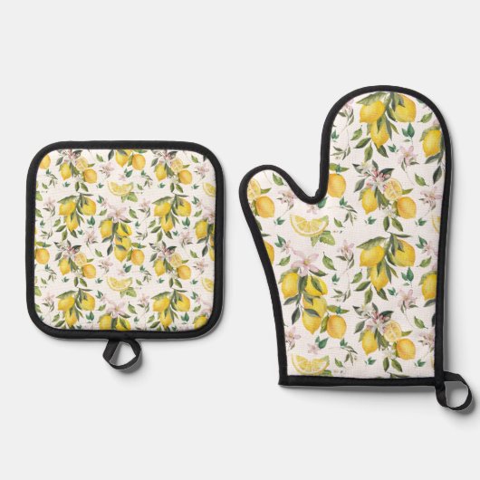 Waterverf Lemon Citrus Pattern Ovenwant & Pannenlap Set (Voorkant)
