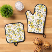 Waterverf Lemon Citrus Pattern Ovenwant & Pannenlap Set (Top down)