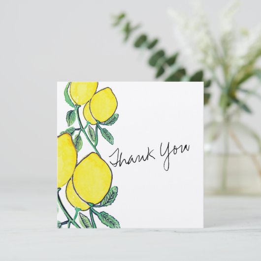 Waterverf Lemon Citrus Script Hartelijk dank Kaart (Staand voorkant)