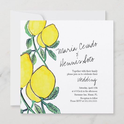 Waterverf Lemon Citrus Script Wedding Kraft Kaart (Voorkant)