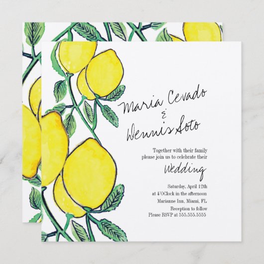 Waterverf Lemon Citrus Script Wedding Kraft Kaart (Voorkant / Achterkant)