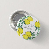 Waterverf Lemon Citrus Script Wedding Ronde Button 3,2 Cm (Voorkant /achterkant)