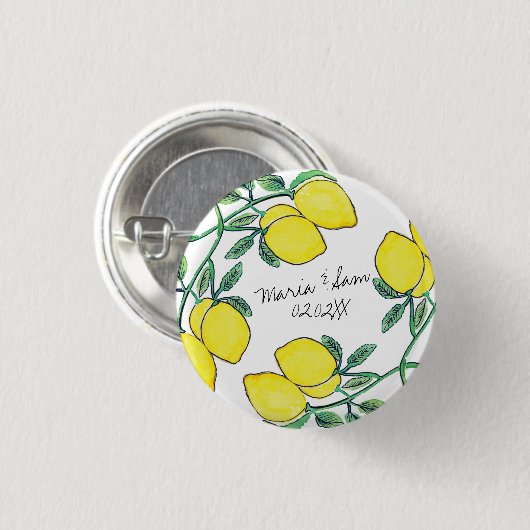 Waterverf Lemon Citrus Script Wedding Ronde Button 3,2 Cm (Voorkant /achterkant)