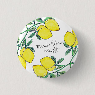 Waterverf Lemon Citrus Script Wedding Ronde Button 3,2 Cm