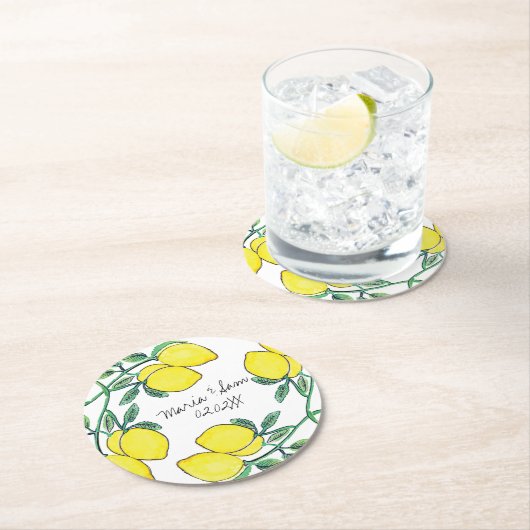 Waterverf Lemon Citrus Script Wedding Ronde Kartonnen Onderzetter (Insitu)
