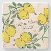 Waterverf Lemon Citrus Script Wedding Stenen Onderzetter (Voorkant)
